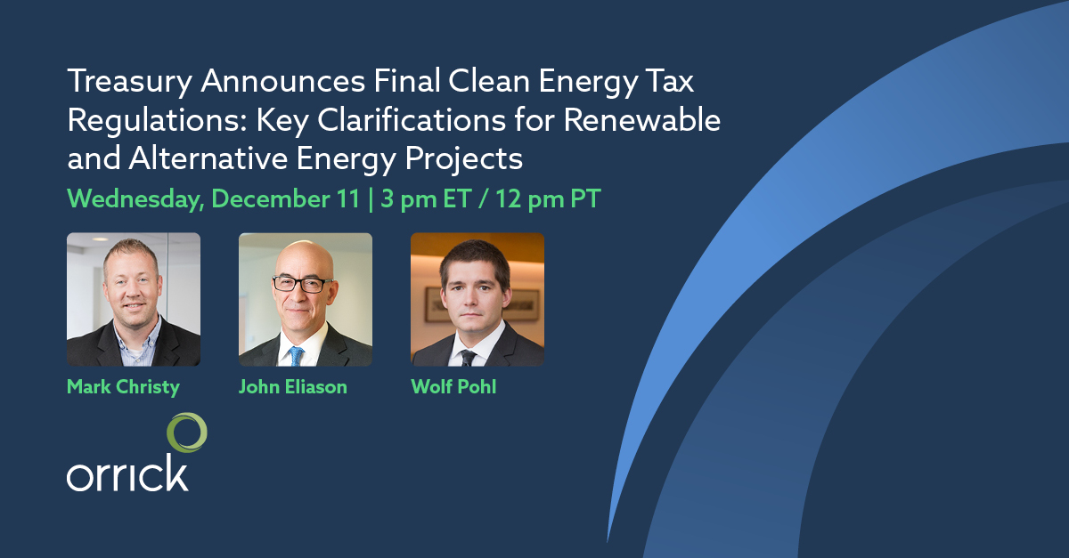 Treasury Announces Final Clean Energy Tax Regulations