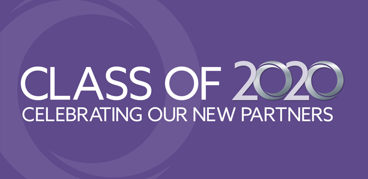 text on purple background: Class of 2020 Celebrating Our New Partners